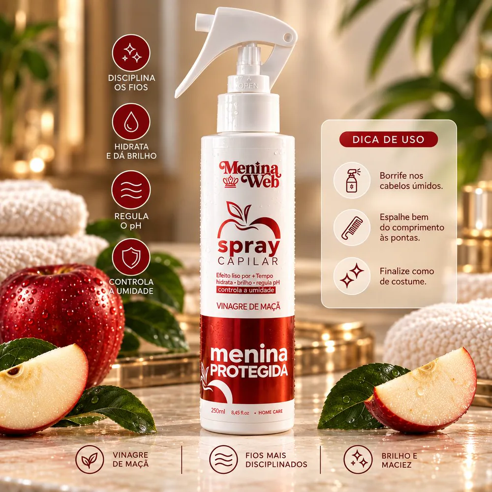 Benefícios do Spray Acidificante Capilar com vinagre de maçã para brilho e equilíbrio do pH